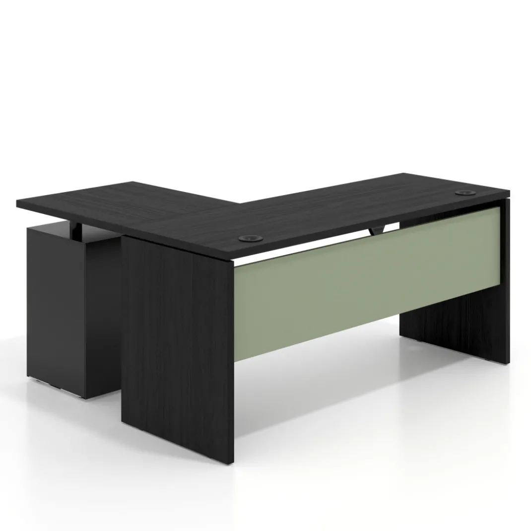 Mesa de Escritorio con cajones en L Work Plus, ala corta, fondo 60, frontales melamina estructura bocamina