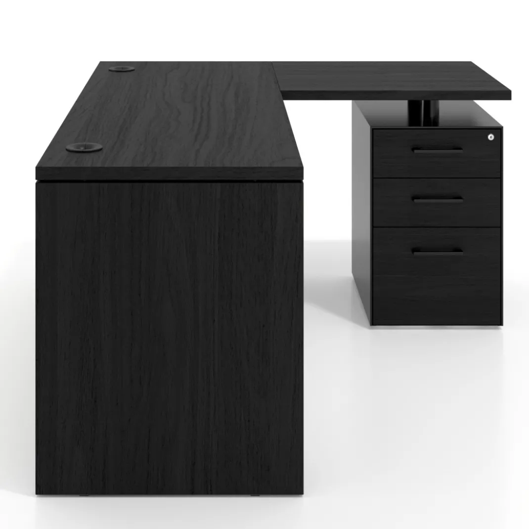 Mesa de Escritorio con cajones en L Work Plus, ala corta, fondo 60, frontales melamina estructura bocamina