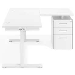 Mesa de Escritorio con cajones, fondo 68cm, estructura blanca, ala corta, pedestal metálico