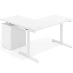 Mesa de Escritorio con cajones, fondo 68cm, estructura blanca, ala corta, pedestal metálico