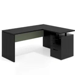 Mesa de Escritorio con cajones en L Work Plus, ala corta, fondo 60, frontales de metal estructura bocamina