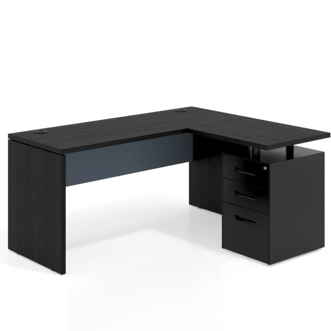 Mesa de Escritorio con cajones en L Work Plus, ala corta, fondo 60, frontales de metal estructura bocamina