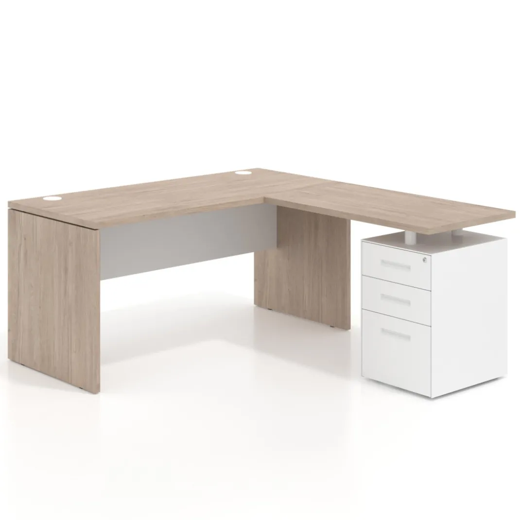 Mesa de escritorio con cajones Work fondo 68, frontales metal, estructura bicolor