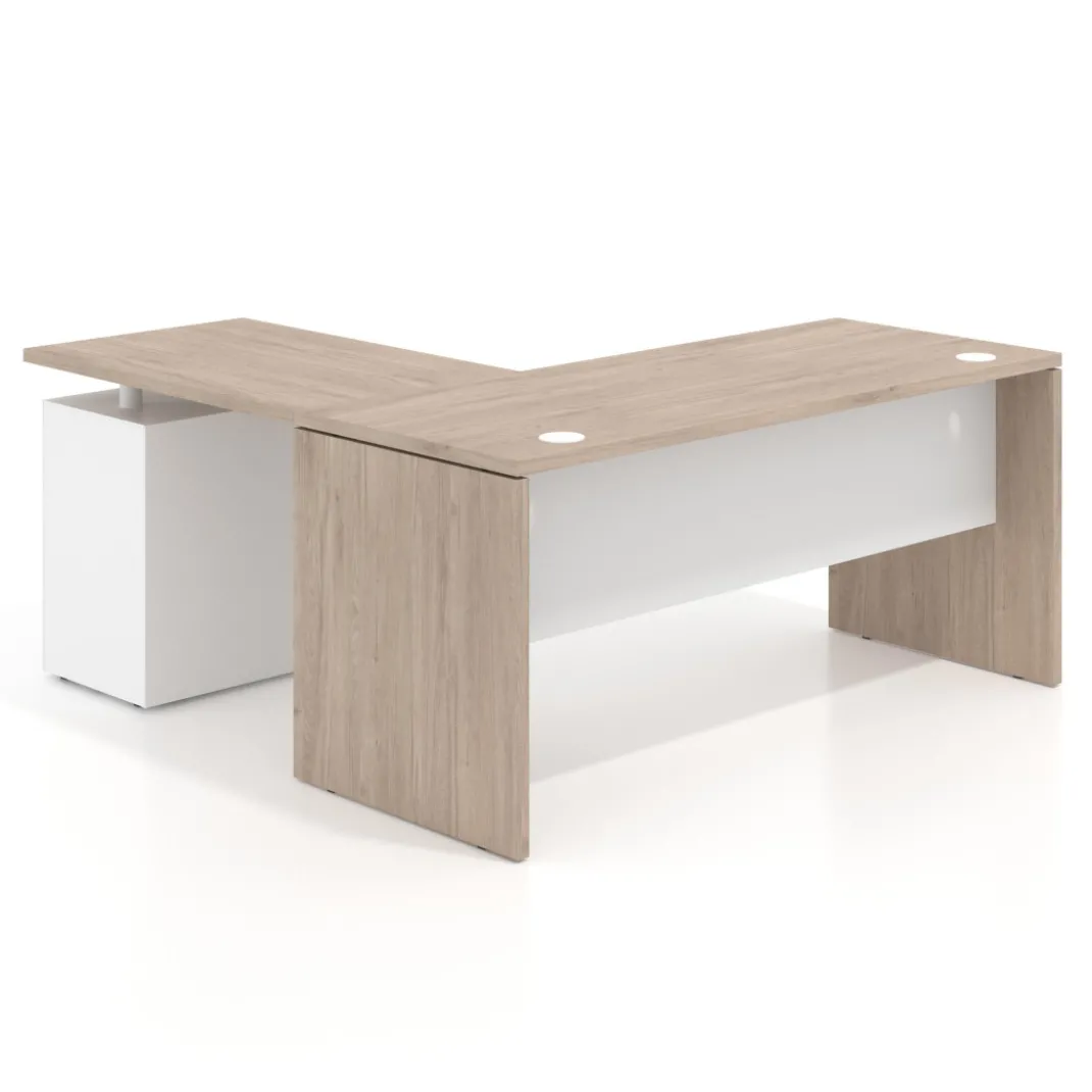 Mesa de escritorio con cajones Work fondo 68, frontales metal, estructura bicolor