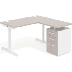 Mesa de Escritorio con cajones, fondo 68cm, estructura blanca, ala corta, pedestal melamina