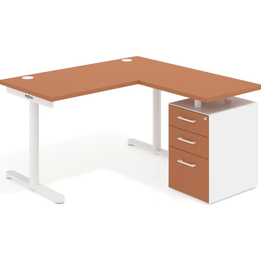Mesa de Escritorio con cajones, fondo 68cm, estructura blanca, ala corta, pedestal melamina