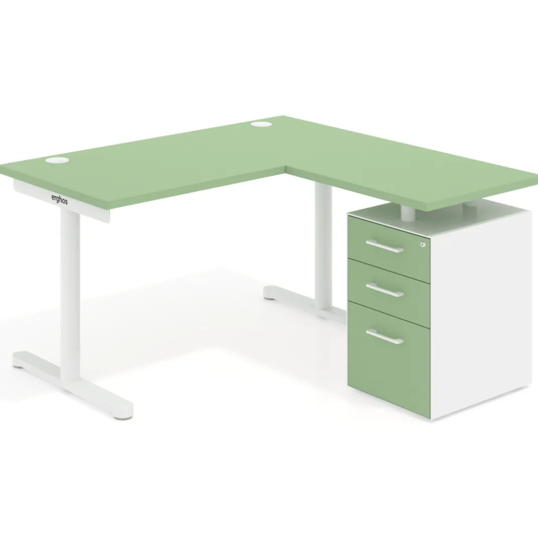 Mesa de Escritorio con cajones, fondo 68cm, estructura blanca, ala corta, pedestal melamina