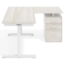 Mesa de Escritorio con cajones, fondo 68cm, estructura blanca, ala corta, pedestal melamina