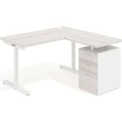 Mesa de Escritorio con cajones, fondo 68cm, estructura blanca, ala corta, pedestal melamina