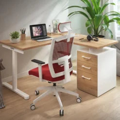 Mesa de Escritorio con cajones, fondo 68cm, estructura blanca, ala corta, pedestal melamina