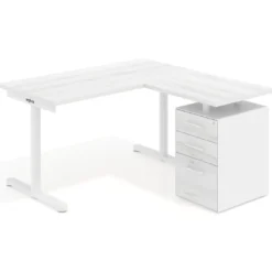 Mesa de Escritorio con cajones, fondo 68cm, estructura blanca, ala corta, pedestal melamina