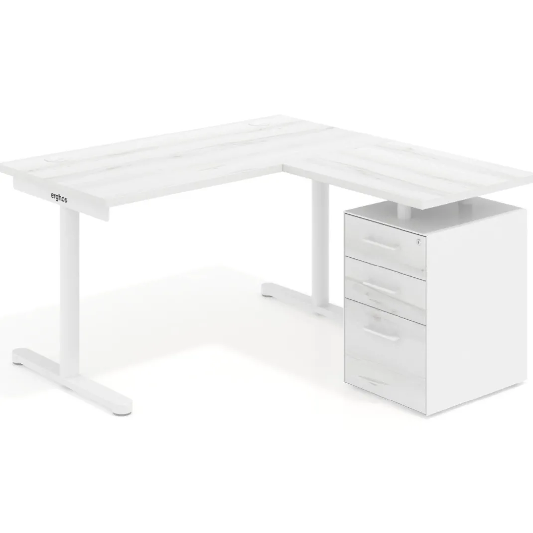 Mesa de Escritorio con cajones, fondo 68cm, estructura blanca, ala corta, pedestal melamina