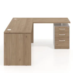 Mesa de Escritorio con cajones en L Work Plus fondo 60, frontales melamina estructura naturale