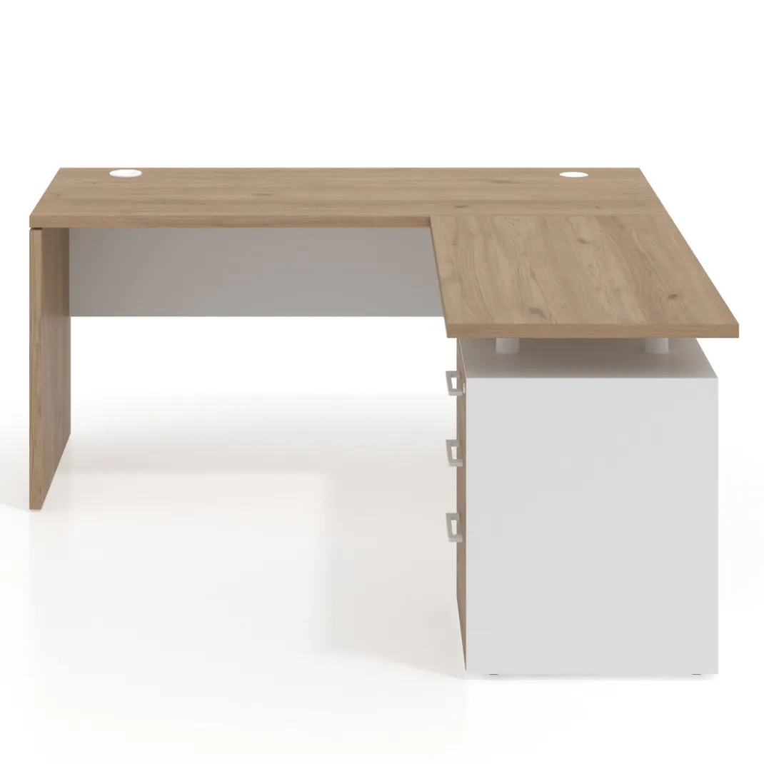 Mesa de Escritorio con cajones en L Work Plus fondo 60, frontales melamina estructura naturale