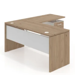 Mesa de Escritorio con cajones en L Work Plus fondo 60, frontales melamina estructura naturale
