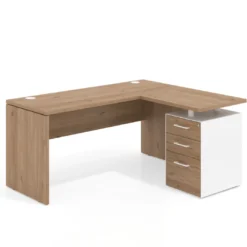 Mesa de Escritorio con cajones en L Work Plus, ala corta, fondo 60, frontales melamina diseño monocolor