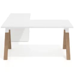 Mesa de escritorio en L con cajones UvePro, estructura blanca/madera, ala pedestal melamina