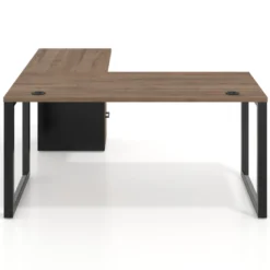 Mesa de escritorio en L con cajones Delta, estructura negra, ala pedestal melamina