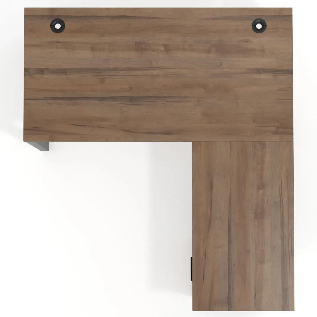 Mesa de escritorio en L con cajones Delta, estructura negra, ala pedestal melamina