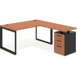Mesa de escritorio en L con cajones Delta, estructura negra, ala pedestal melamina