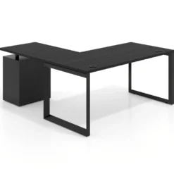 Mesa de escritorio en L con cajones Delta, estructura negra, ala pedestal metal