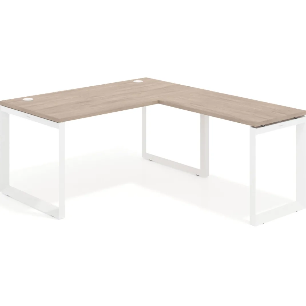 Mesa de escritorio en L Delta, fondo 80cm, estructura blanca