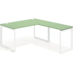 Mesa de escritorio en L Delta, fondo 80cm, estructura blanca