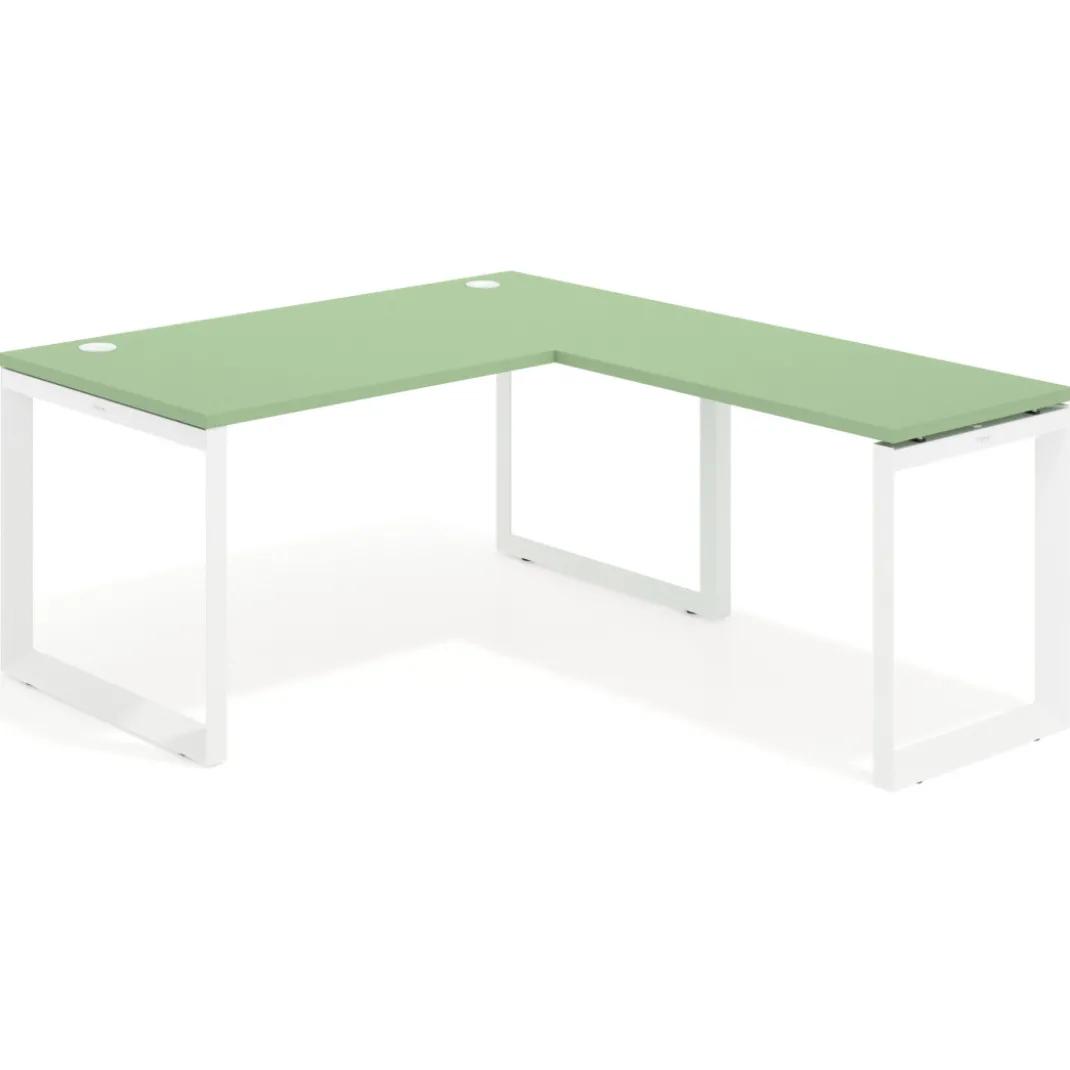Mesa de escritorio en L Delta, fondo 80cm, estructura blanca