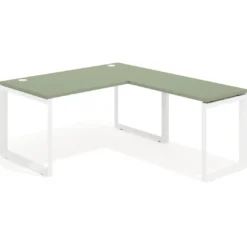 Mesa de escritorio en L Delta, fondo 80cm, estructura blanca