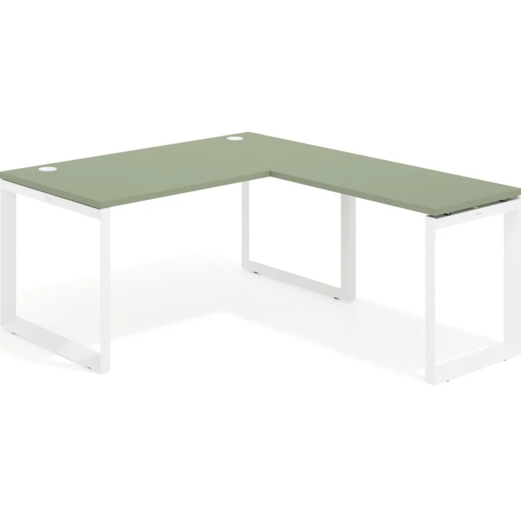 Mesa de escritorio en L Delta, fondo 80cm, estructura blanca