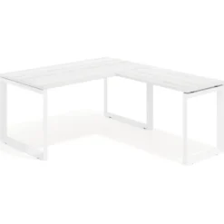 Mesa de escritorio en L Delta, fondo 80cm, estructura blanca