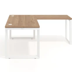 Mesa de escritorio en L Delta, fondo 80cm, estructura blanca
