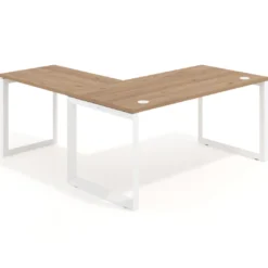 Mesa de escritorio en L Delta, fondo 80cm, estructura blanca