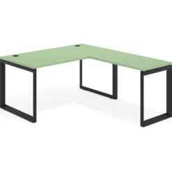 Mesa de escritorio en L Delta, fondo 80cm, estructura negra