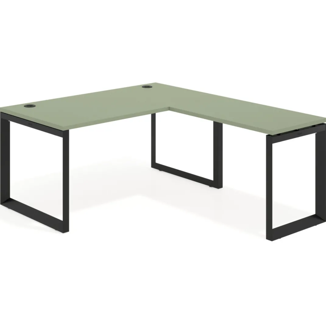 Mesa de escritorio en L Delta, fondo 80cm, estructura negra