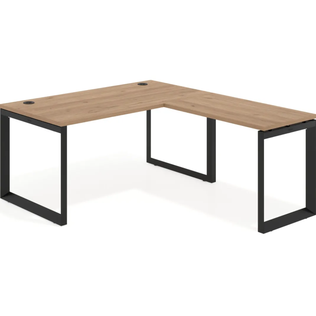 Mesa de escritorio en L Delta, fondo 80cm, estructura negra