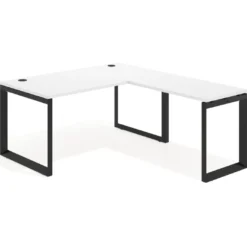 Mesa de escritorio en L Delta, fondo 80cm, estructura negra