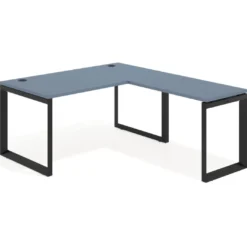 Mesa de escritorio en L Delta, fondo 80cm, estructura negra