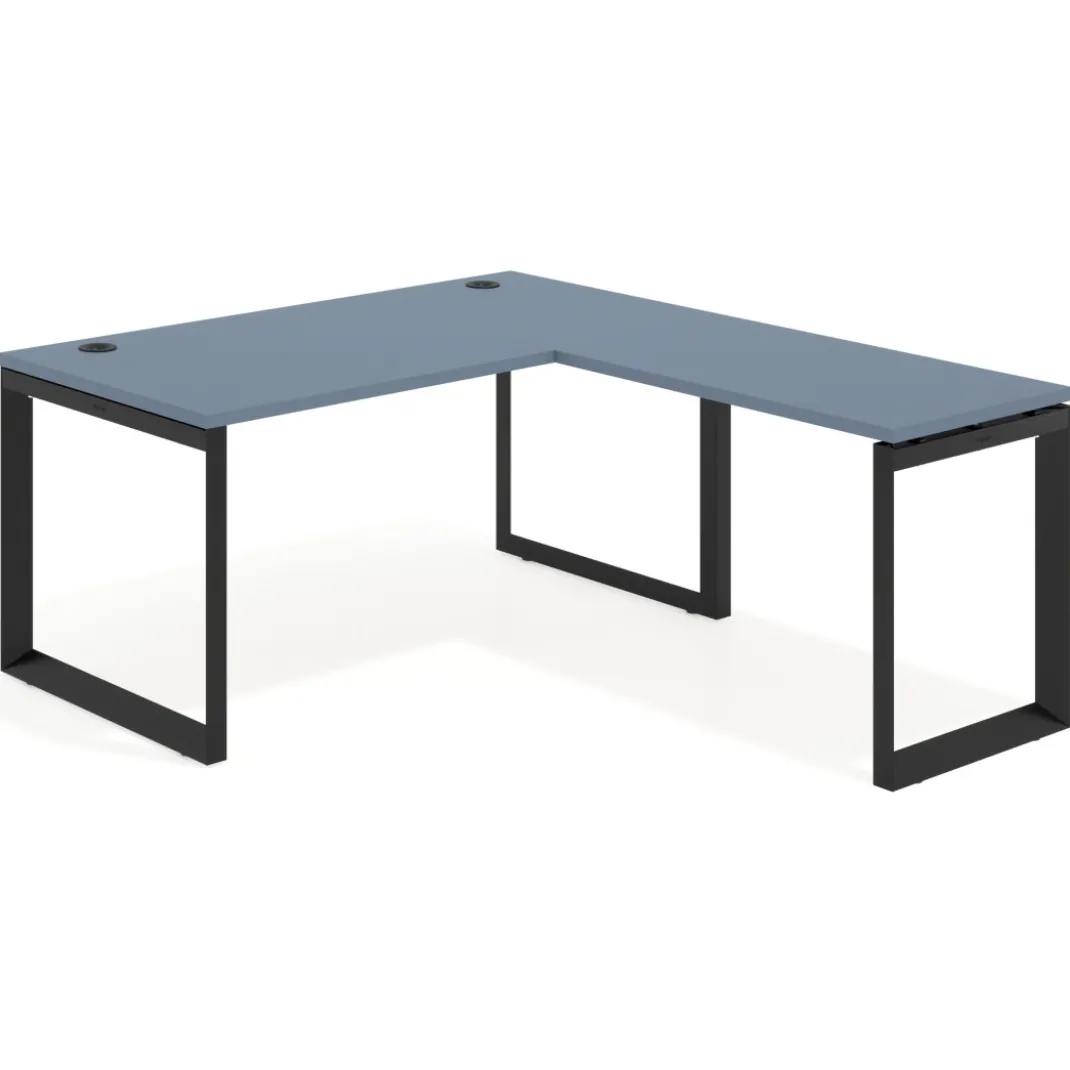 Mesa de escritorio en L Delta, fondo 80cm, estructura negra