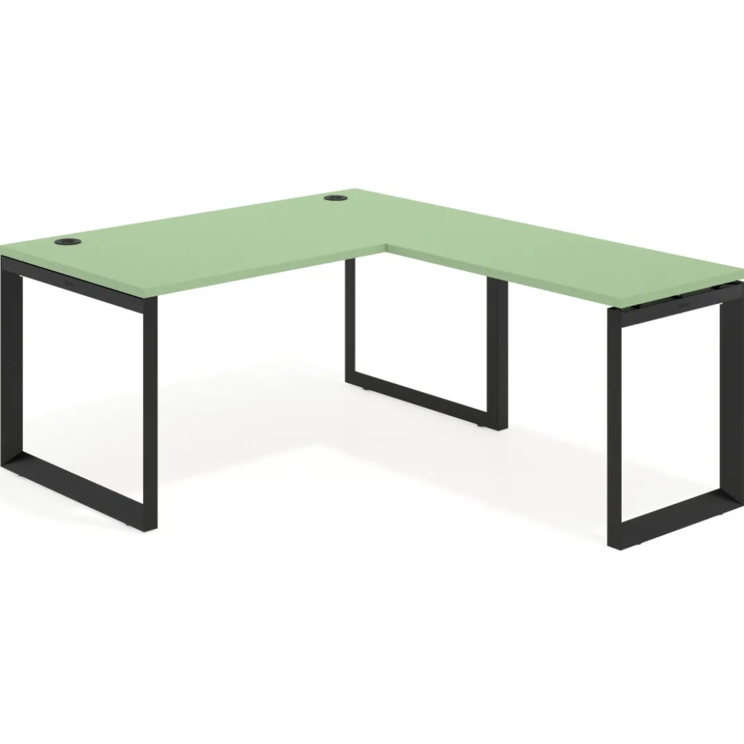 Mesa de escritorio en L Delta, fondo 80cm, estructura negra