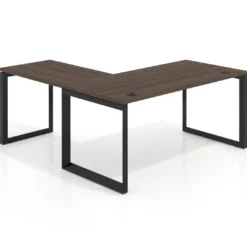 Mesa de escritorio en L Delta, fondo 80cm, estructura negra