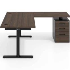 Mesa de Escritorio en L Tdesk, fondo 80cm, estructura negra, pedestal melamina