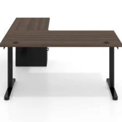 Mesa de Escritorio en L Tdesk, fondo 80cm, estructura negra, pedestal melamina