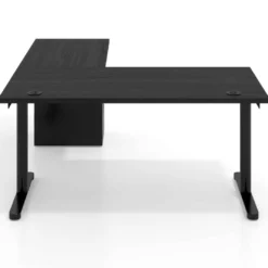 Mesa de Escritorio en L Tdesk, fondo 80cm, estructura negra, pedestal metal