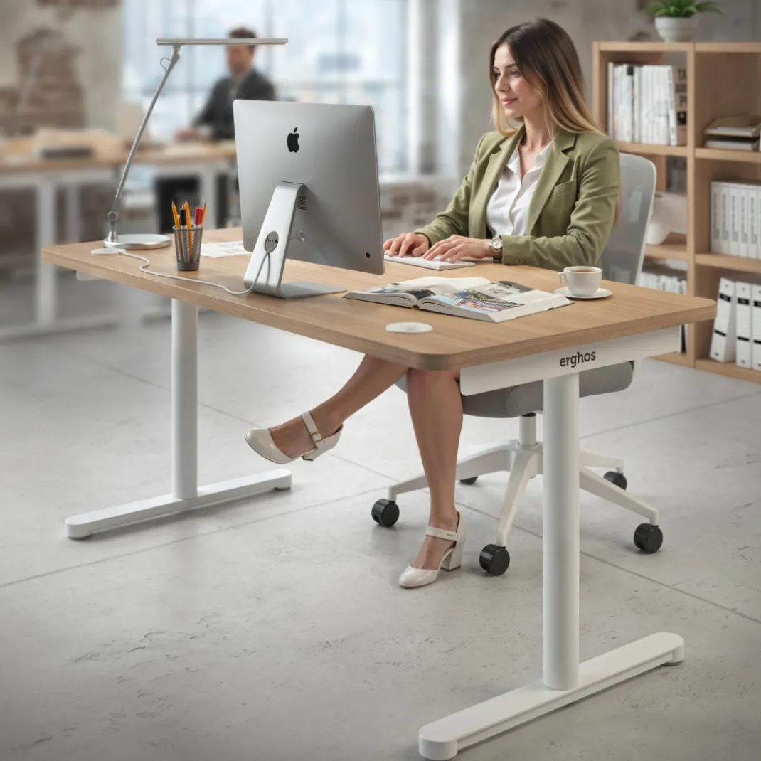 Mesa de Escritorio pata en T, fondo 80cm, estructura blanca, sobre ergonómico