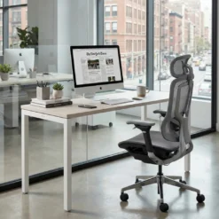 Mesa de escritorio pequeña Kube fondo 60cm estructura blanca