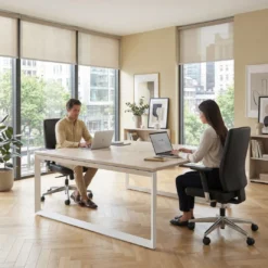 Mesa de juntas rectangular fondo 166 cm, estructura blanca