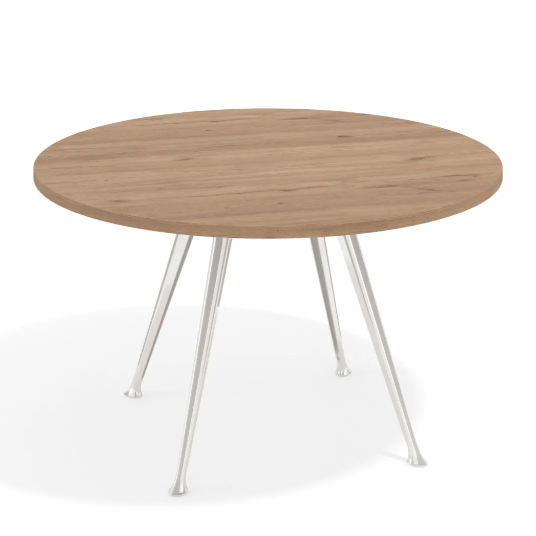 Mesa de juntas redonda, diametro 130, patas de aluminio, estructura cromada