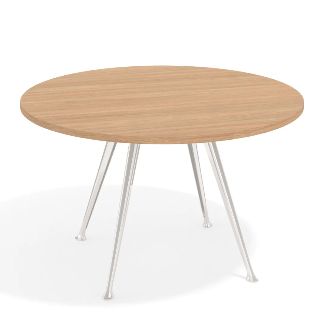 Mesa de juntas redonda, diametro 130, patas de aluminio, estructura cromada