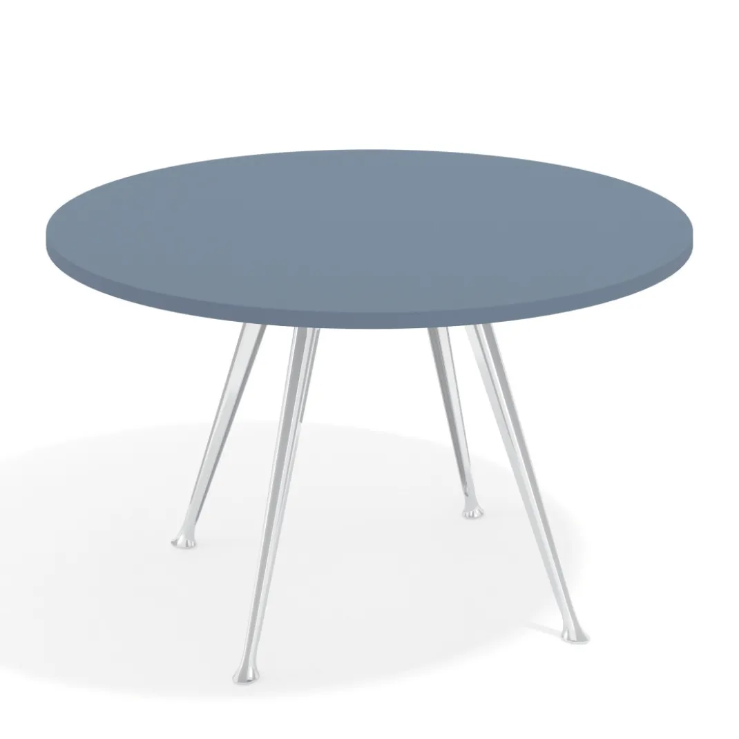 Mesa de juntas redonda, diametro 130, patas de aluminio, estructura cromada